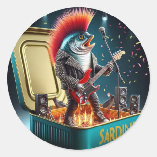 Rebellischer Sardinen-Punk-Rock-Attitüde verrückte Runder Aufkleber