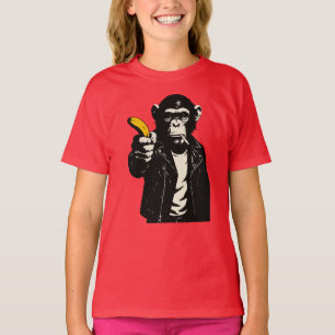 rebellischer Schimpanse mit Banane-Pistole T-Shirt