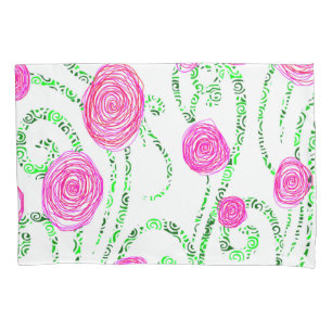 Reben der grünen und rosa Blume Kissenbezug