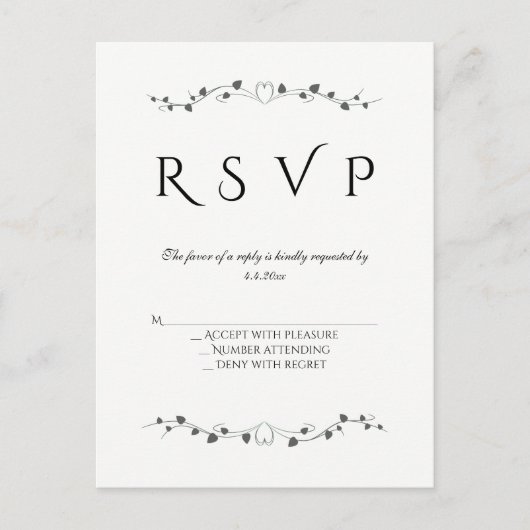 Reben im Herz Hochzeitstich Rsvp Postkarten (Vorderseite)
