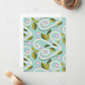 Reben mit rosafarbenen Blume im Minzgrün Mitteilungskarte (Vorderseite/Rückseite Beispiel)