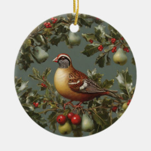 Rebhuhn im Birnbaum Keramik Ornament