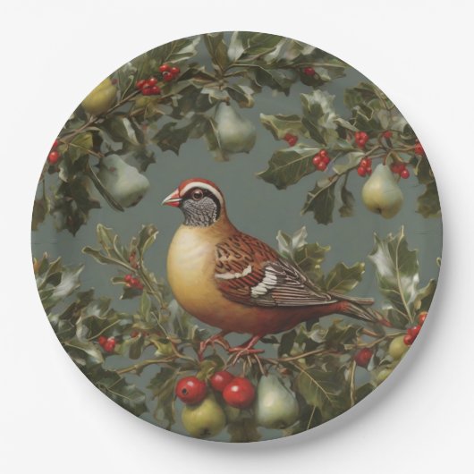 Rebhuhn im Birnbaum Pappteller (Vorderseite)