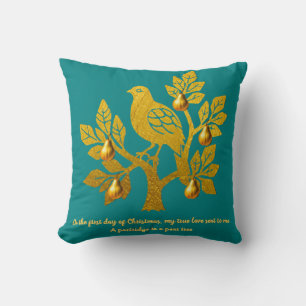 Rebhuhn im Birnbaum Teal Blau Frohe Weihnachten Kissen