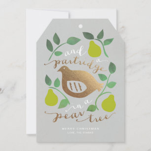 Rebhuhn im Birnbaum Weihnachtsanhänger Karte