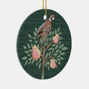 Rebhuhn im Birnbaum Weihnachtslied auf grün Keramik Ornament