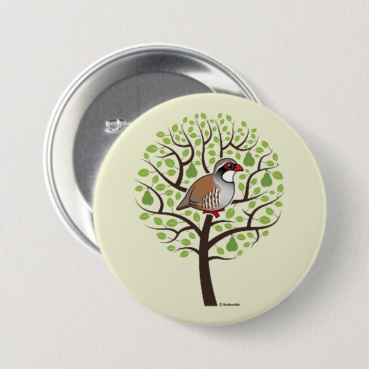 Rebhuhn in einem Birnen-Baum Button (Vorne & Hinten)
