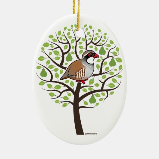 Rebhuhn in einem Birnen-Baum Keramikornament (Hinten)