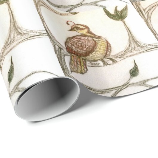 Rebhuhn in einem grünen Birnen-Baum Geschenkpapier (Rolleneckpunkt)