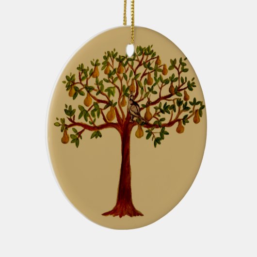 Rebhuhn in einer Birnen-Baum-Verzierung Keramikornament (Rechts)