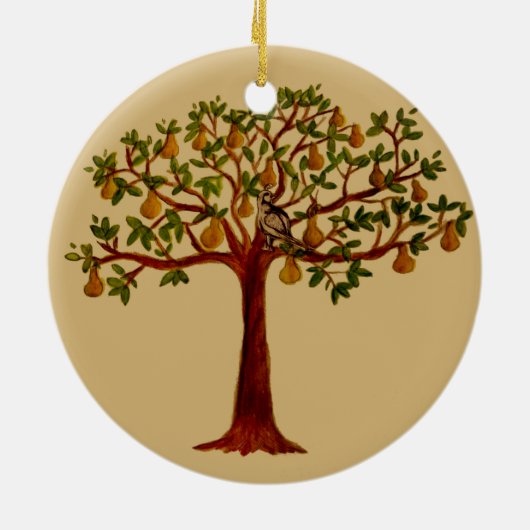 Rebhuhn in einer Birnen-Baum-Verzierung Keramikornament (Hinten)