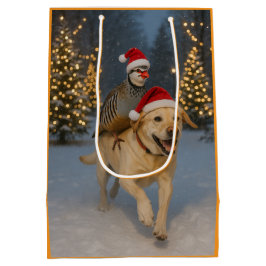 Rebhuhn reitet auf gelbem Labrador Weihnachtskarte Mittlere Geschenktüte