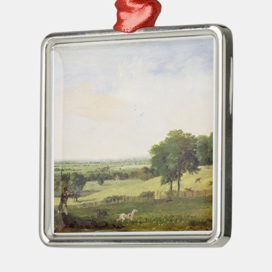 Rebhuhn-Schießen (Öl auf Millboard) Silbernes Ornament (Links)