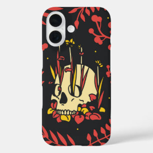 Rebirth Bloom - Skull & Flora Kontrast iPhone 16 Hülle