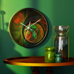 Rebirth Green Abstract Art Runde Große Wanduhr