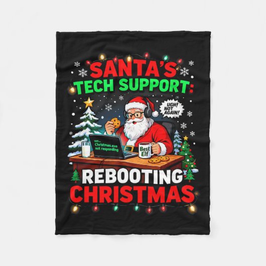 Rebooting Funny Santa's Tech Suprt Christmas Compu Fleecedecke (Vorderseite)
