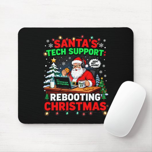 Rebooting Funny Santa's Tech Suprt Christmas Compu Mousepad (Mit Mouse)