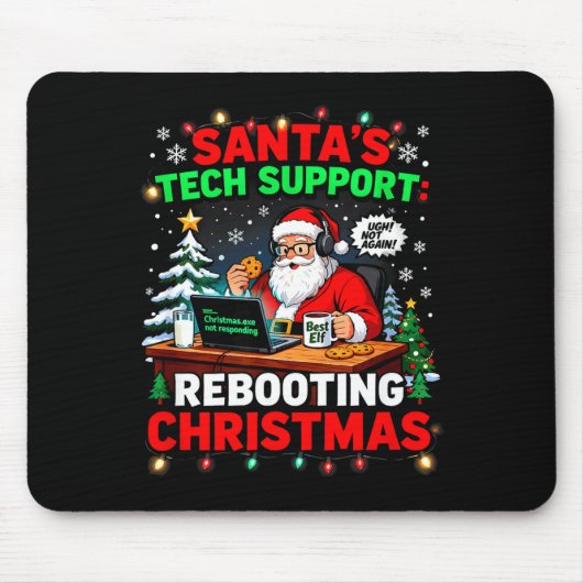 Rebooting Funny Santa's Tech Suprt Christmas Compu Mousepad (Vorne)