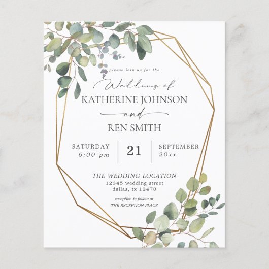 REC Rustic Eukalyptus & Gold Frame Wedding Flyer (Vorne)
