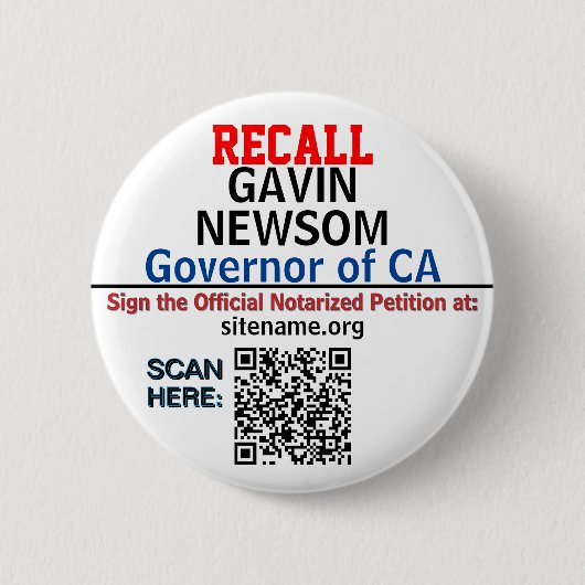 Recall CA Gov. Newsom oder jemand, der QR-CODE EIN Button (Vorderseite)