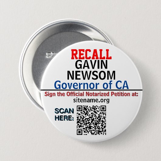 Recall CA Gov. Newsom oder jemand, der QR-CODE EIN Button (Vorne & Hinten)