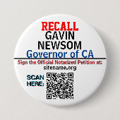 Recall CA Gov. Newsom oder jemand, der QR-CODE EIN Button (Vorderseite)