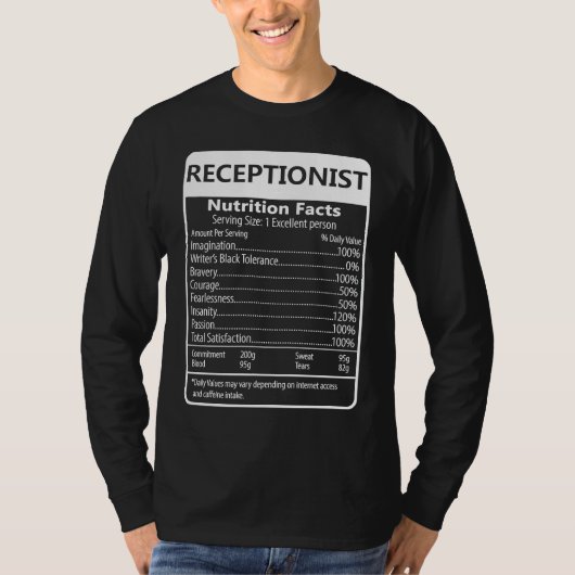 Receptionist Nutrition Facts Sarcastic Graphic T-Shirt (Vorderseite)