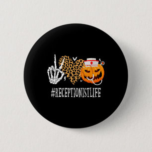 Receptionist Peace Liebe Pumpkin Fun Halloween Leo Button