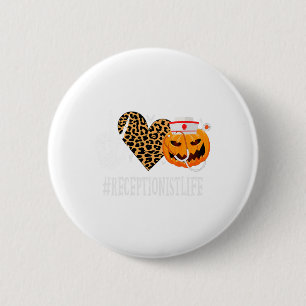 Receptionist Peace Liebe Pumpkin Fun Halloween Leo Button
