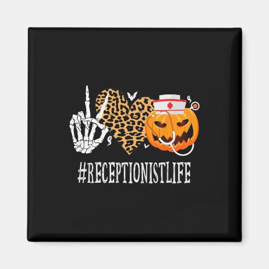 Receptionist Peace Liebe Pumpkin Fun Halloween Leo Magnet (Vorne)