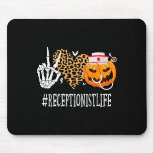 Receptionist Peace Liebe Pumpkin Fun Halloween Leo Mousepad