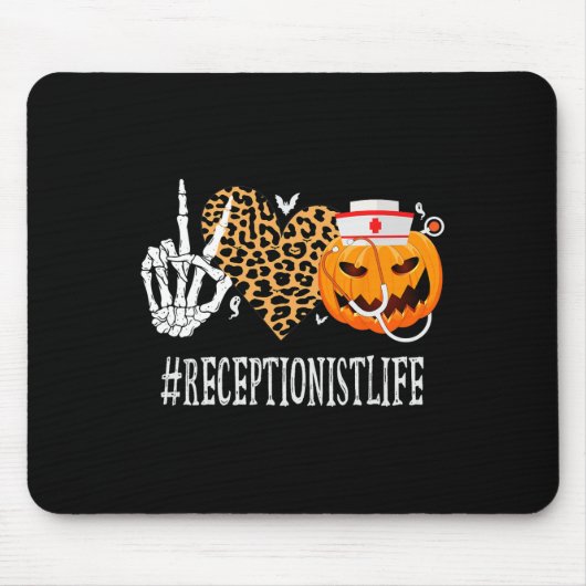 Receptionist Peace Liebe Pumpkin Fun Halloween Leo Mousepad (Vorne)