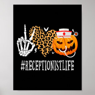 Receptionist Peace Liebe Pumpkin Fun Halloween Leo Poster