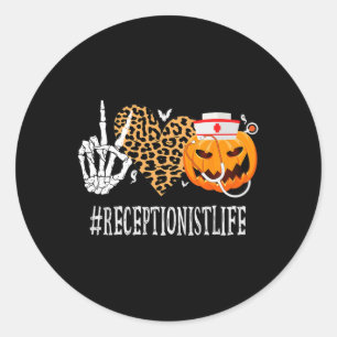 Receptionist Peace Liebe Pumpkin Fun Halloween Leo Runder Aufkleber
