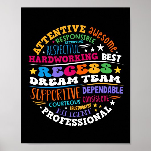 Recess Dream Team Teachers Students Monitor Back T Poster (Vorne)