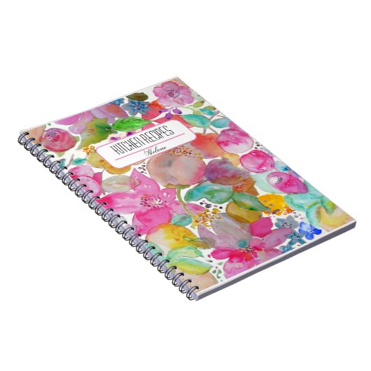 Recetas de cocina Flores de acuarela Personalizado Notizblock (Rechte Seite)