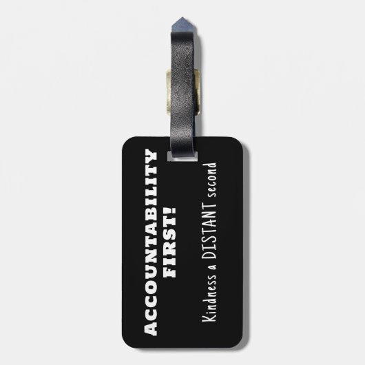 Rechenschaftspflicht zuerst, Güte zweitens Gepäckanhänger (Rückseite vertikal)