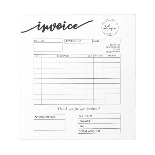 Rechnung für kundenspezifische Logokombinationen K Notizblock (Vorderseite)