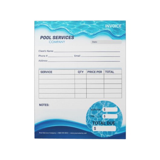 Rechnungsformular für Schwimmbadservices Notizblock (Rotiert)
