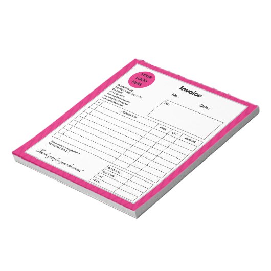 Rechnungsstellung für das Zickzack Unternehmen in Notizblock (Rotiert)