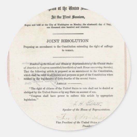 Recht der Frauen auf Abstimmung- 19. Änderungsantr Runder Aufkleber (Vorderseite)