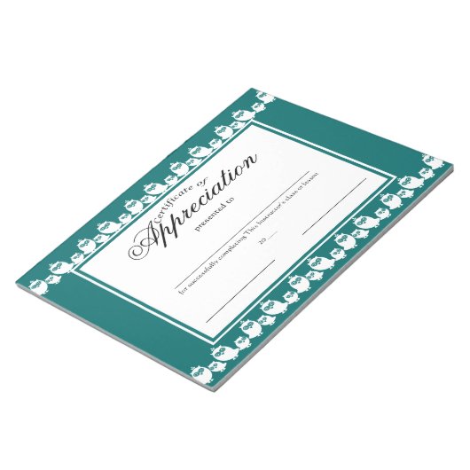 Rechte in einer Line Certificate of Appreciation Notizblock (angewinkelt)