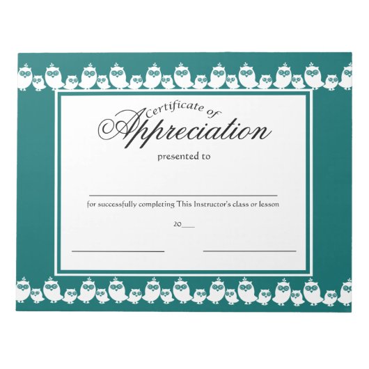 Rechte in einer Line Certificate of Appreciation Notizblock (Vorderseite)