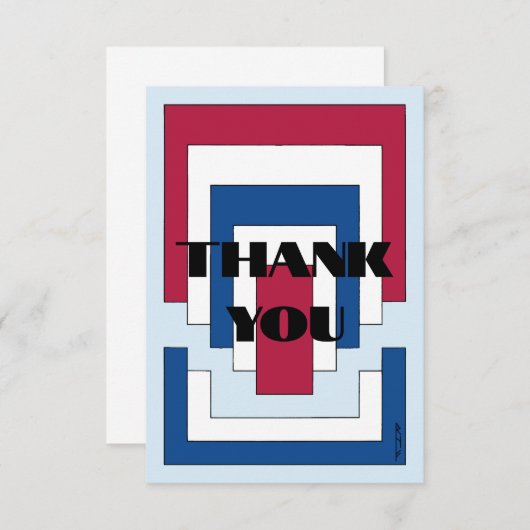 Rechteck Abstrakt in Rot, Weiß und Blau Dankeskarte (Vorne/Hinten)