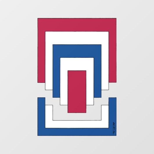 Rechteck Abstrakt in Rot, Weiß und Blau Fensteraufkleber (Blatt)