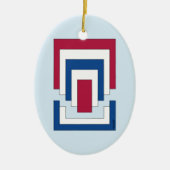 Rechteck Abstrakt in Rot, Weiß und Blau Keramik Ornament (Vorne)