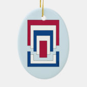 Rechteck Abstrakt in Rot, Weiß und Blau Keramik Ornament (Hinten)