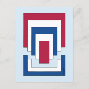 Rechteck Abstrakt in Rot, Weiß und Blau Postkarte