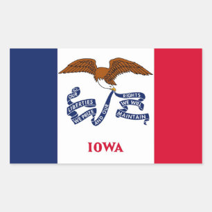 Rechteck Aufkleber mit Flagge von Iowa, USA.