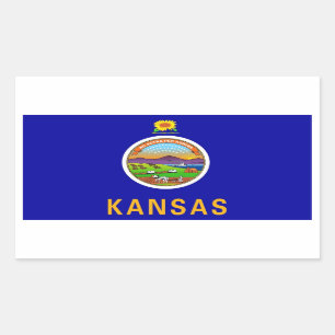 Rechteck Aufkleber mit Flagge von Kansas, USA.